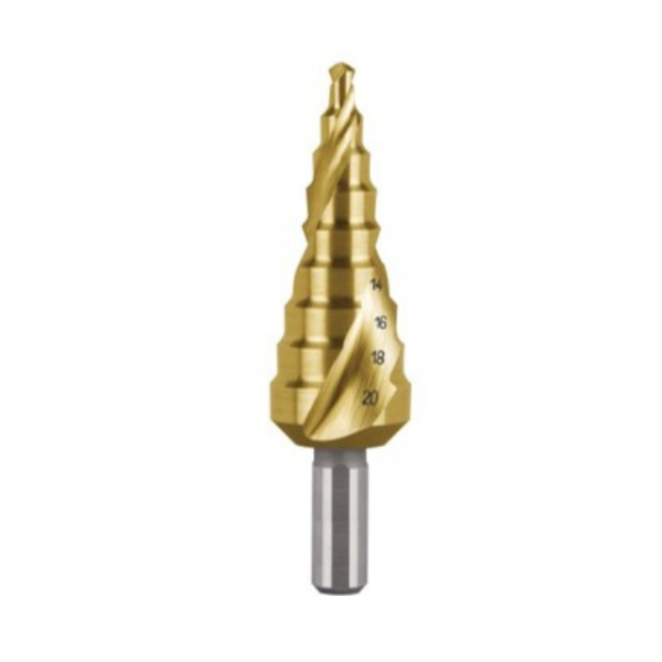 HSS-TiN step drill With helical flute and cross sharpening
